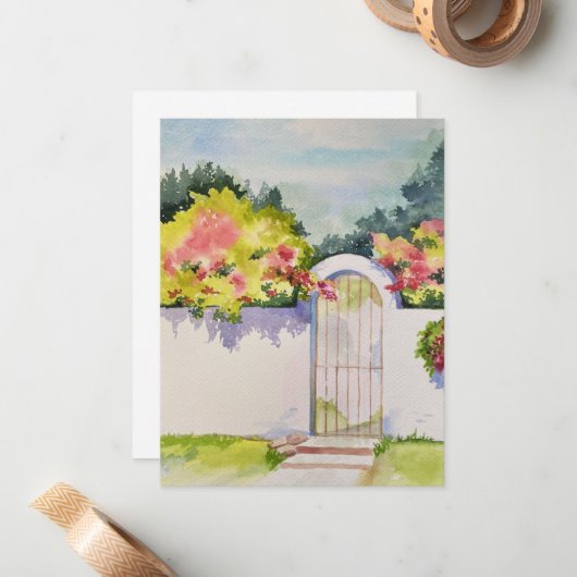 Wasserfarbener Garten Tor Mitteilungskarte (Vorderseite/Rückseite Beispiel)