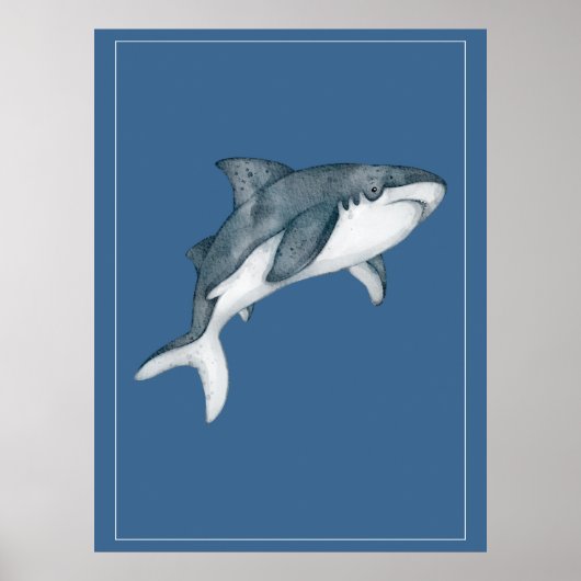Wasserfarbener Hai auf dem Deep Blue Kinderzimmer Poster (Vorne)