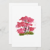 Wasserfarbener handbemalter Rosa Blütenbaum Einladung (Vorne/Hinten)