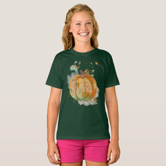 Wasserfarbener handgemalter Pumpkin T-Shirt (Vorne ganz)