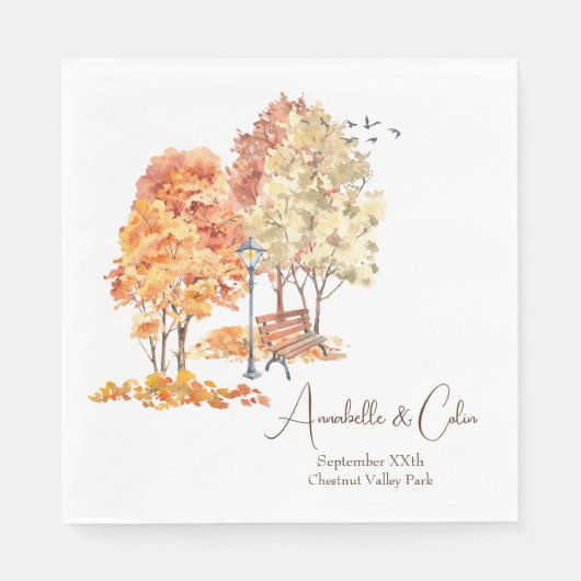 Wasserfarbener Herbst im Park Hochzeit Serviette (Vorderseite)