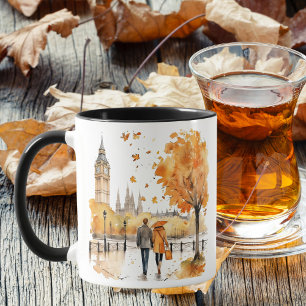 Wasserfarbener Herbst in der Stadt Tasse