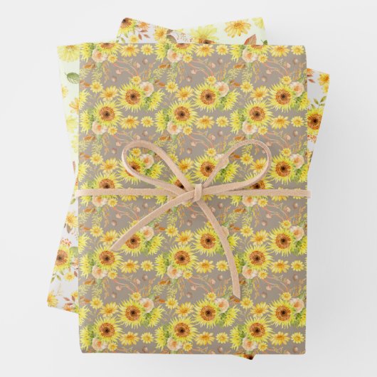 Wasserfarbener Herbst Sonnenblumen, Blume Muster Geschenkpapier Set (Beispiel)