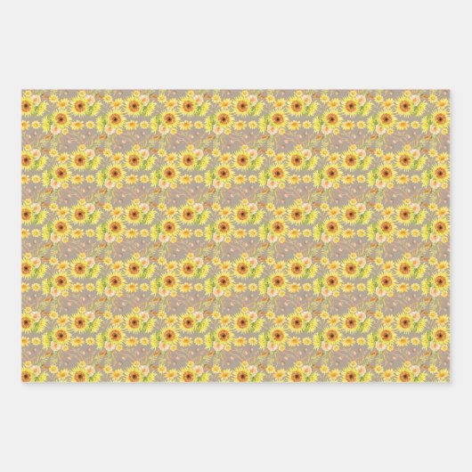 Wasserfarbener Herbst Sonnenblumen, Blume Muster Geschenkpapier Set (Vorderseite)