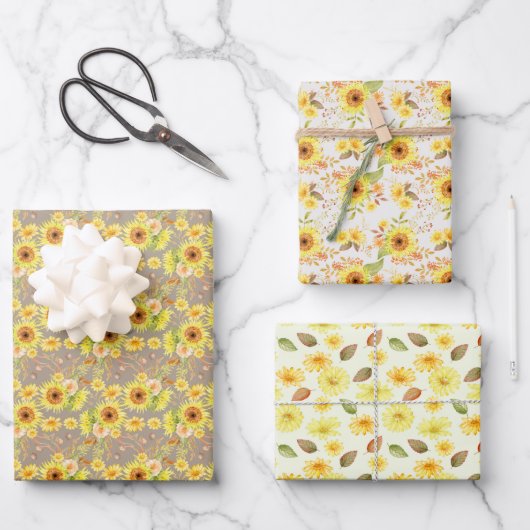 Wasserfarbener Herbst Sonnenblumen, Blume Muster Geschenkpapier Set (Vorderseite)