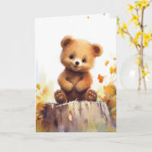 Wasserfarbener Herbstbär auf Baumstumpf Karte (Gelbe Blume)