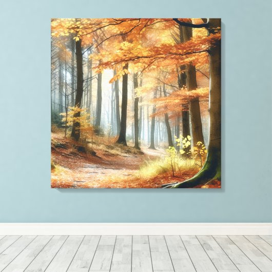 Wasserfarbener Herbstwald: Lebhafter Fall Art Leinwanddruck (Insitu (Holzboden))