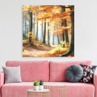 Wasserfarbener Herbstwald: Lebhafter Fall Art Leinwanddruck