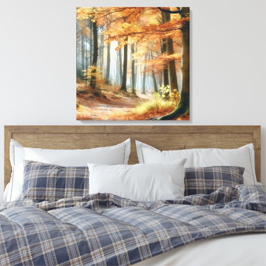Wasserfarbener Herbstwald: Lebhafter Fall Art Leinwanddruck (Insitu (Schlafzimmer))