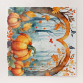 Wasserfarbener Herbstwald Pumpkin im Herzen Puzzle (Horizontal)