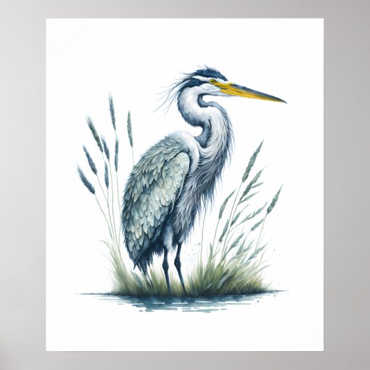 Wasserfarbener Heron in der Natur Poster (Vorne)