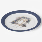 Wasserfarbener Hochzeitsplatz Personalisiert Pappteller (Schrägansicht)