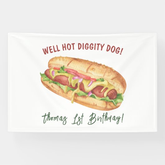 Wasserfarbener Hot-Dog-Kindergeburtstag Banner (Horizontal)