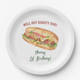 Wasserfarbener Hot-Dog-Kindergeburtstag Pappteller