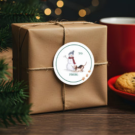 Wasserfarbener Hund Beagle mit Schneemann Runder Aufkleber