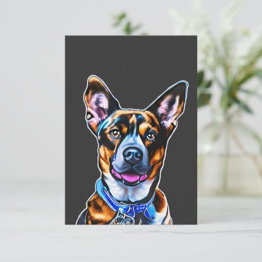 Wasserfarbener Hund Portrait Handgemalt, Abgeschie Dankeskarte (Stehend Vorderseite)