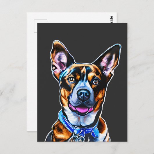 Wasserfarbener Hund Portrait Handgemalt, Abgeschie Postkarte (Vorne/Hinten)