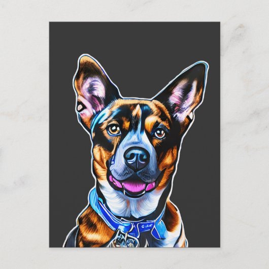 Wasserfarbener Hund Portrait Handgemalt, Abgeschie Postkarte (Vorderseite)