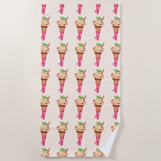 Wasserfarbener Kaffee Eiscreme Strandtuch (Vorderseite)