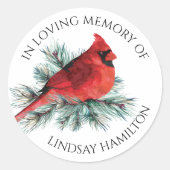 Wasserfarbener Kardinal Pine Runder Aufkleber (Vorderseite)