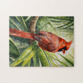 Wasserfarbener Kardinal Tropischer Baum Puzzle (Horizontal)
