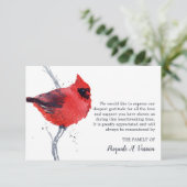 Wasserfarbener Kardinal Vogelbeerdigung Dankeskarte (Stehend Vorderseite)