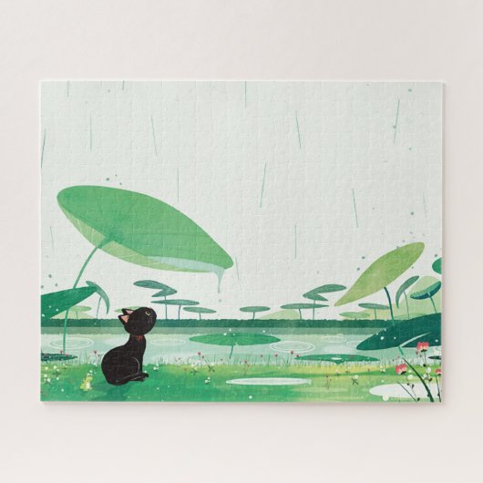 Wasserfarbener Katzenfrosch im Regen Puzzle (Horizontal)