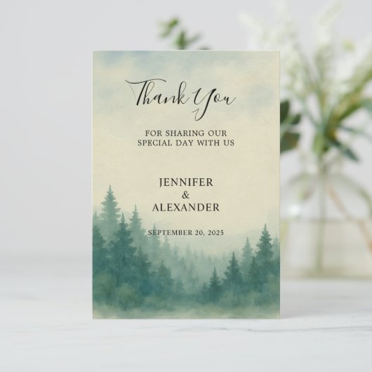 Wasserfarbener Kiefernwald Danke für Ihre Hochzeit (Stehend Vorderseite)