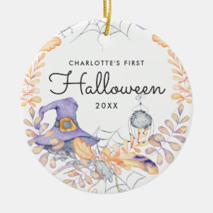 Wasserfarbener Kranz   Baby's erstes Halloween Keramik Ornament