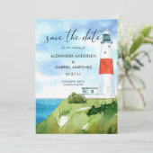 Wasserfarbener Küstenstrand Save the Date (Stehend Vorderseite)