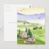 Wasserfarbener Landschaftscampingplatz Postkarte (Vorne/Hinten)