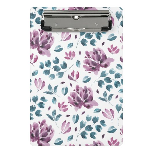 Wasserfarbener Lila Peony Floral Plane Mini Klemmbrett (Vorderseite)