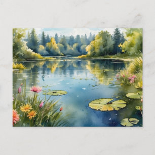 Wasserfarbener Lilienteich, Wald, Natur Postkarte