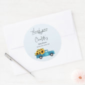 Wasserfarbener LKW mit Sonnenblumen Babydusche Runder Aufkleber (Umschlag)