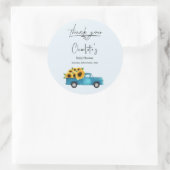 Wasserfarbener LKW mit Sonnenblumen Babydusche Runder Aufkleber (Tasche)