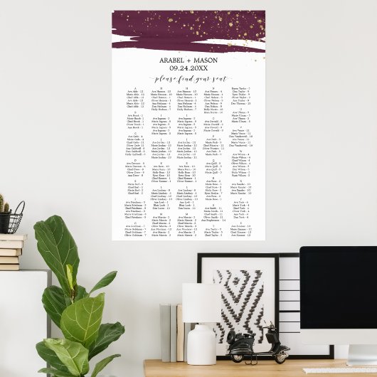 Wasserfarbener Marsala Alphabetische Seekarte Poster (Heimbüro)