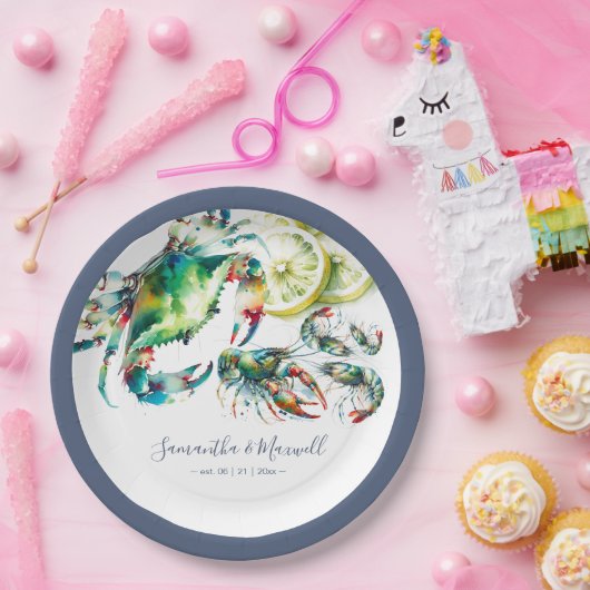 Wasserfarbener Meeresfrüchtekocher Pappteller (Party)