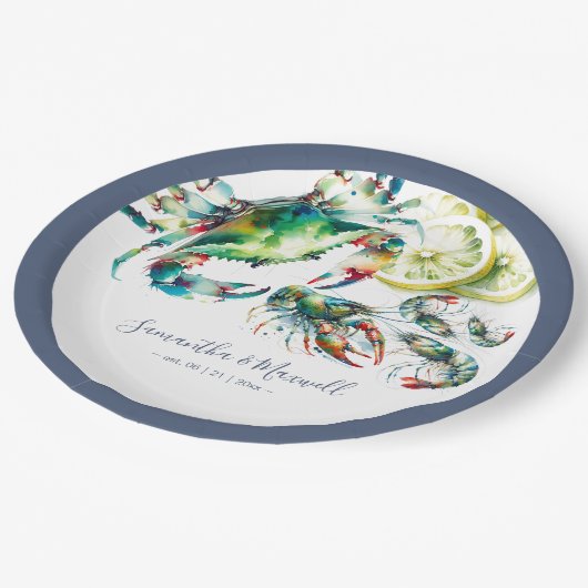 Wasserfarbener Meeresfrüchtekocher Pappteller (Schrägansicht)