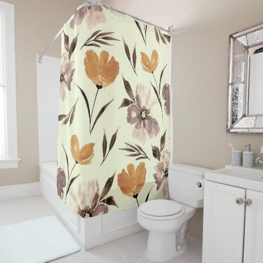 Wasserfarbener Mohn, abstraktes Blumenmuster. Duschvorhang (Beispiel)