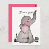 Wasserfarbener Niedlicher Baby-Elefant mit winzige Postkarte (Vorne/Hinten)