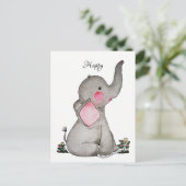Wasserfarbener Niedlicher Baby-Elefant mit winzige Postkarte (Stehend Vorderseite)