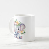 Wasserfarbener Niedlicher Elefant mit Blume Kaffeetasse (Vorderseite Links)