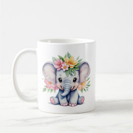 Wasserfarbener Niedlicher Elefant mit Blume Kaffeetasse
