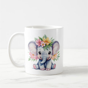 Wasserfarbener Niedlicher Elefant mit Blume Kaffeetasse