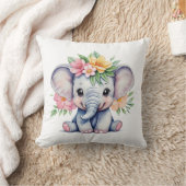 Wasserfarbener Niedlicher Elefant mit Blume Kissen (Decke)