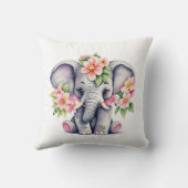Wasserfarbener Niedlicher Elefant mit Blume Kissen (Rückseite)