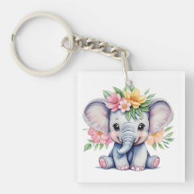 Wasserfarbener Niedlicher Elefant mit Blume