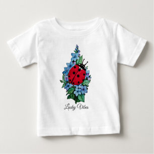 Wasserfarbener Niedlicher Ladybird mit blauen Blum Baby T-shirt