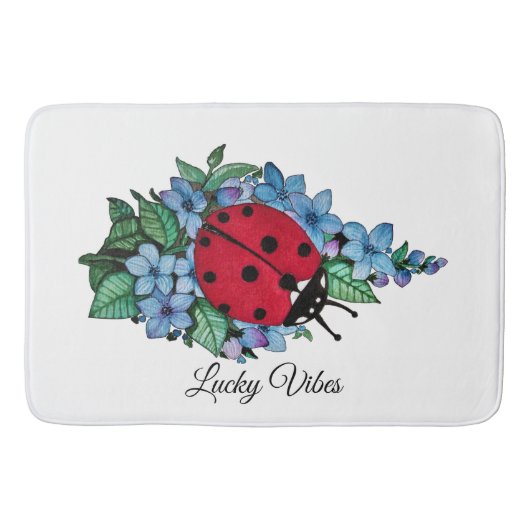 Wasserfarbener Niedlicher Ladybird mit blauen Blum Badematte (Vorderseite)