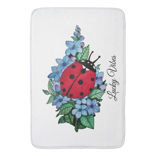 Wasserfarbener Niedlicher Ladybird mit blauen Blum Badematte (Vorderseite Vertikal)